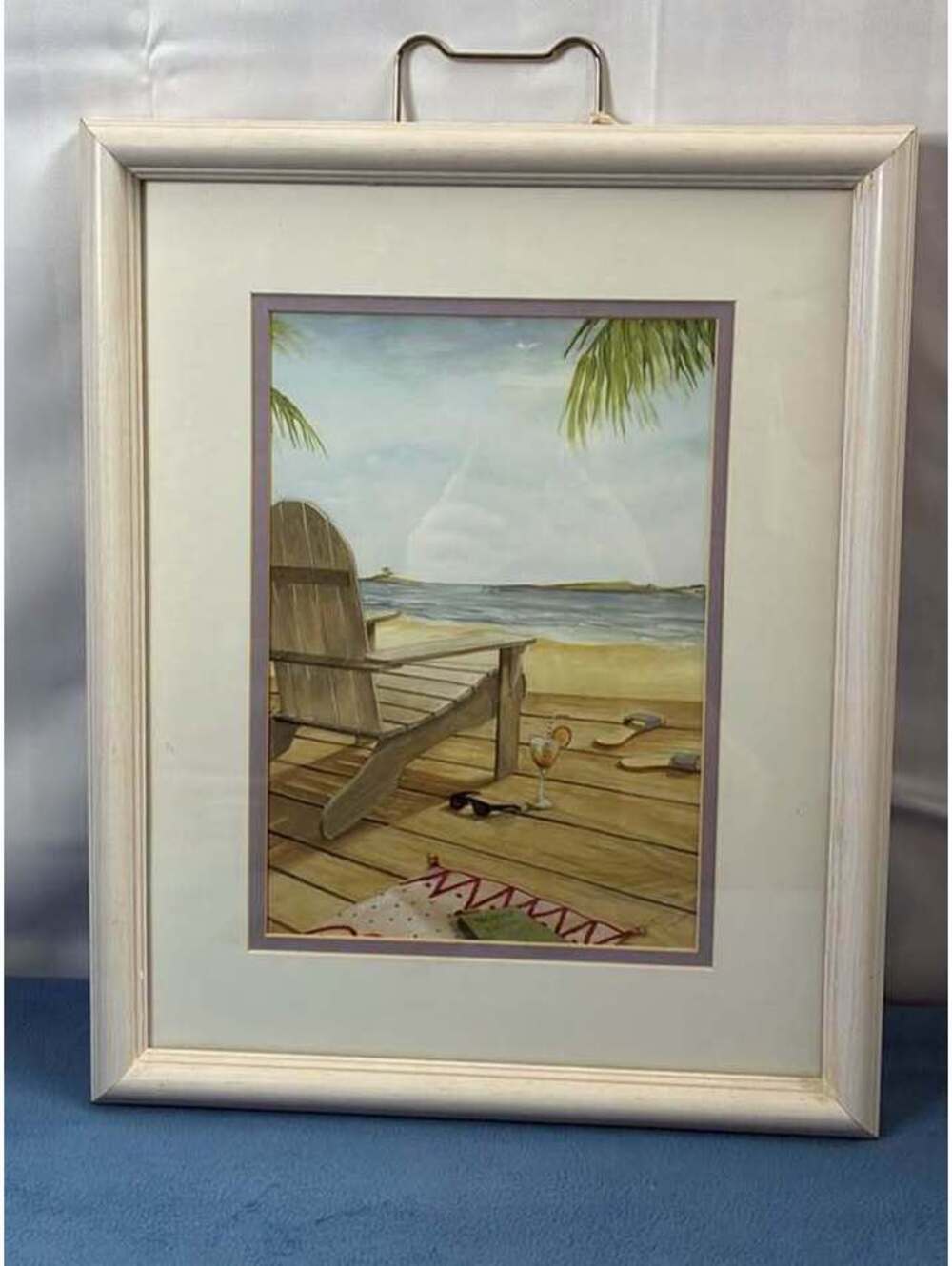 Framed Beach Scene Art with Adirondack Chair 13x15